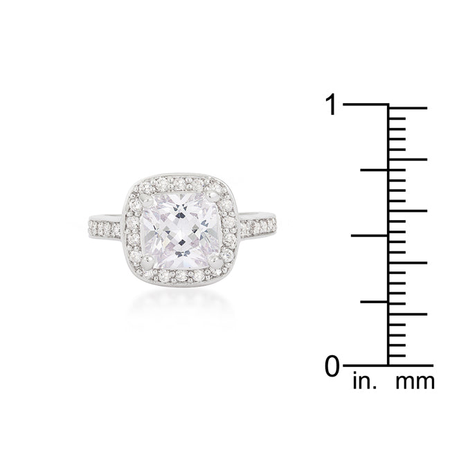 LOVCIA Cushion Cut Halo Engagement Ring with Rhodium Plating