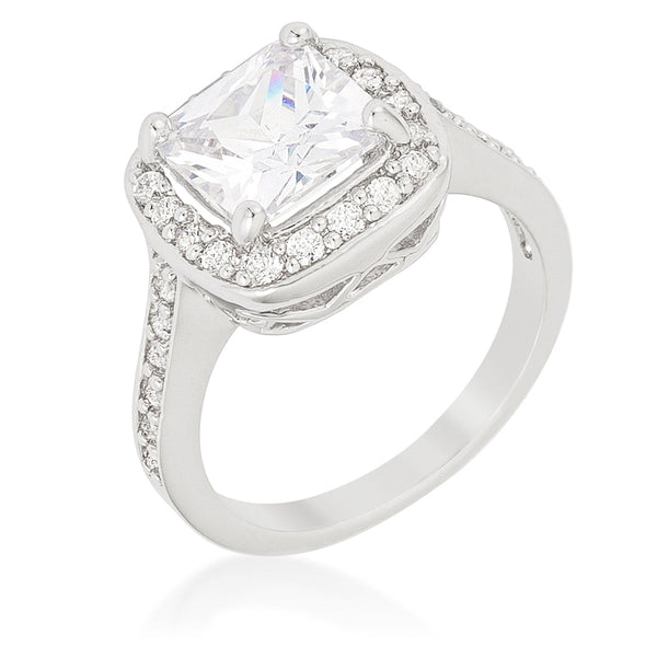 LOVCIA Cushion Cut Halo Engagement Ring with Rhodium Plating