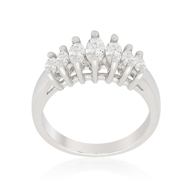 LOVCIA Elegant Marquise-Cut Rhodium Anniversary Ring