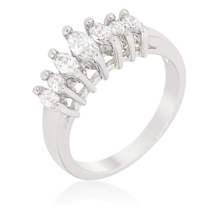 LOVCIA Elegant Marquise-Cut Rhodium Anniversary Ring