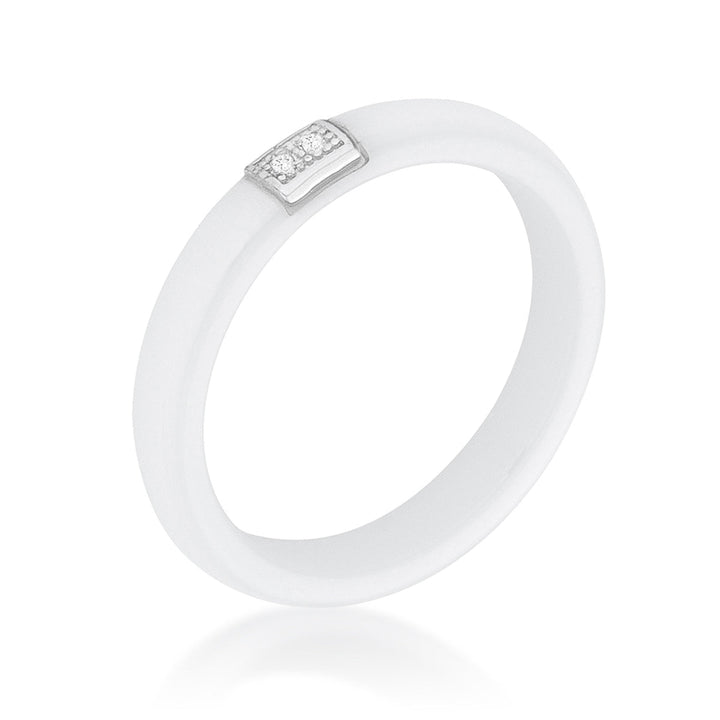 LOVCIA Elegant White Ceramic Ring with Sparkling Cubic Zirconia