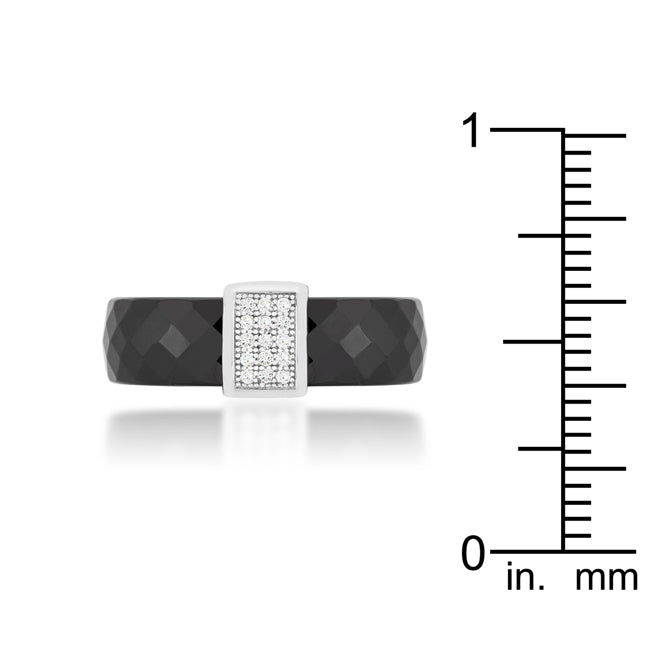 LOVCIA Elegant Black Ceramic Prong-Set Cocktail Ring