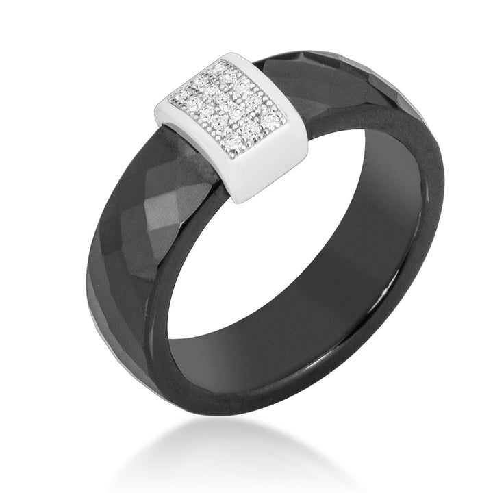 LOVCIA Elegant Black Ceramic Prong-Set Cocktail Ring