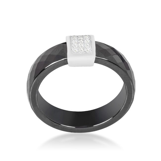 LOVCIA Elegant Black Ceramic Prong-Set Cocktail Ring