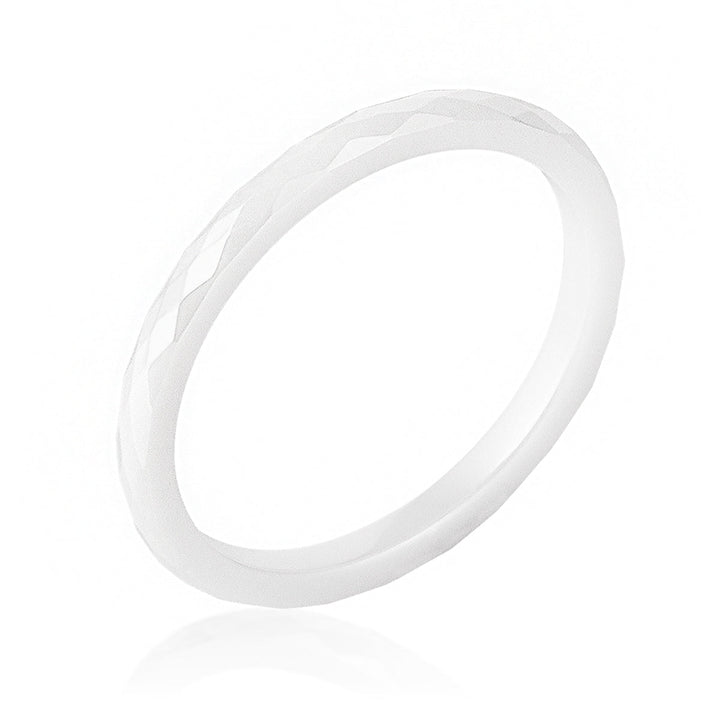 LOVCIA Elegant White Ceramic Rhodium-Plated Ring