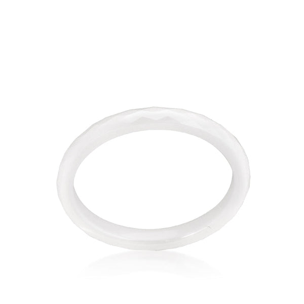 LOVCIA Elegant White Ceramic Rhodium-Plated Ring