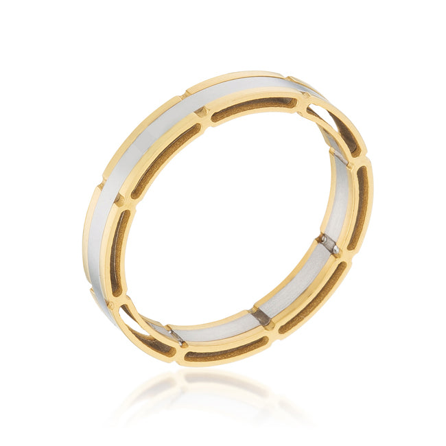 LOVCIA Elegant Two Tone Steel and Gold Band Ring