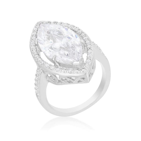 LOVCIA Elegant Platinum-Luster Marquise Cocktail Ring