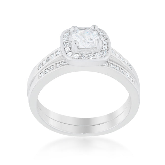 LOVCIA Elegant Halo Cushion Cut Wedding Ring Set