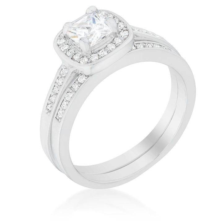 LOVCIA Elegant Halo Cushion Cut Wedding Ring Set