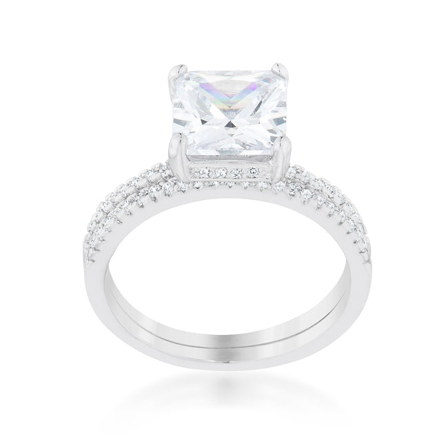 LOVCIA Luxe Essence Princess Cut Solitaire Wedding Ring Set