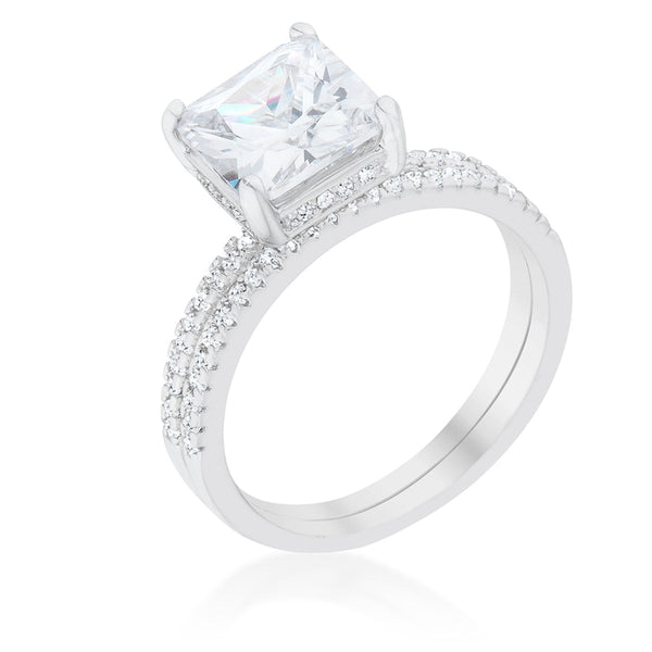 LOVCIA Luxe Essence Princess Cut Solitaire Wedding Ring Set