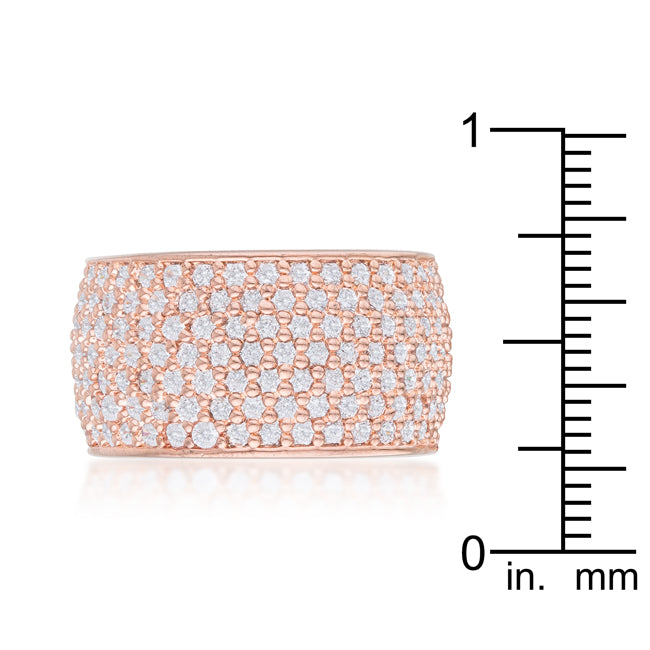 LOVCIA Elegant Rose Gold Band with Wide Pave Round Cubic Zirconia Stones