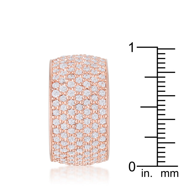 LOVCIA Elegant Rose Gold Band with Wide Pave Round Cubic Zirconia Stones