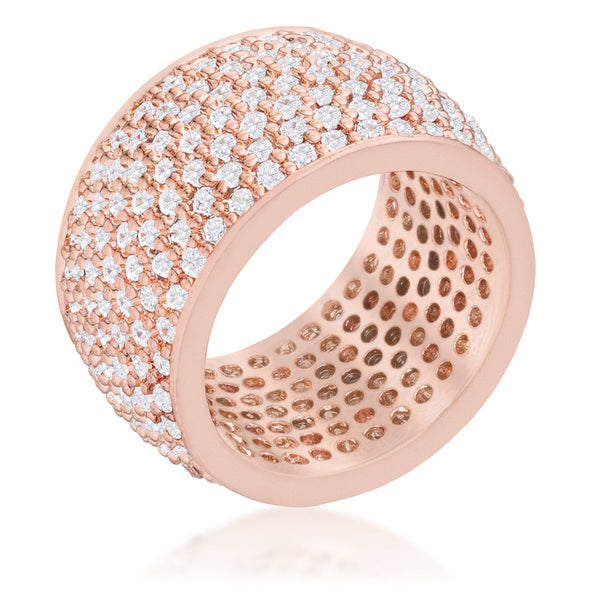 LOVCIA Elegant Rose Gold Band with Wide Pave Round Cubic Zirconia Stones