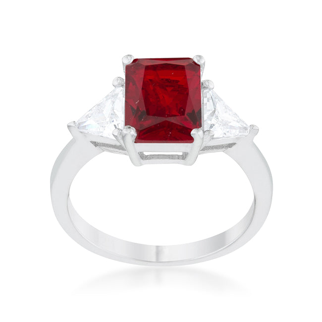 LOVCIA Elegant Ruby Radiant Cut Engagement Ring with Trillion Stones