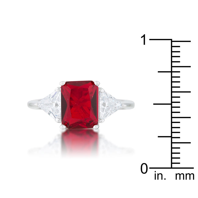 LOVCIA Elegant Ruby Radiant Cut Engagement Ring with Trillion Stones