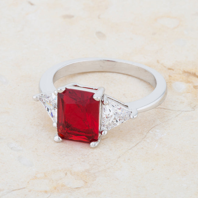 LOVCIA Elegant Ruby Radiant Cut Engagement Ring with Trillion Stones