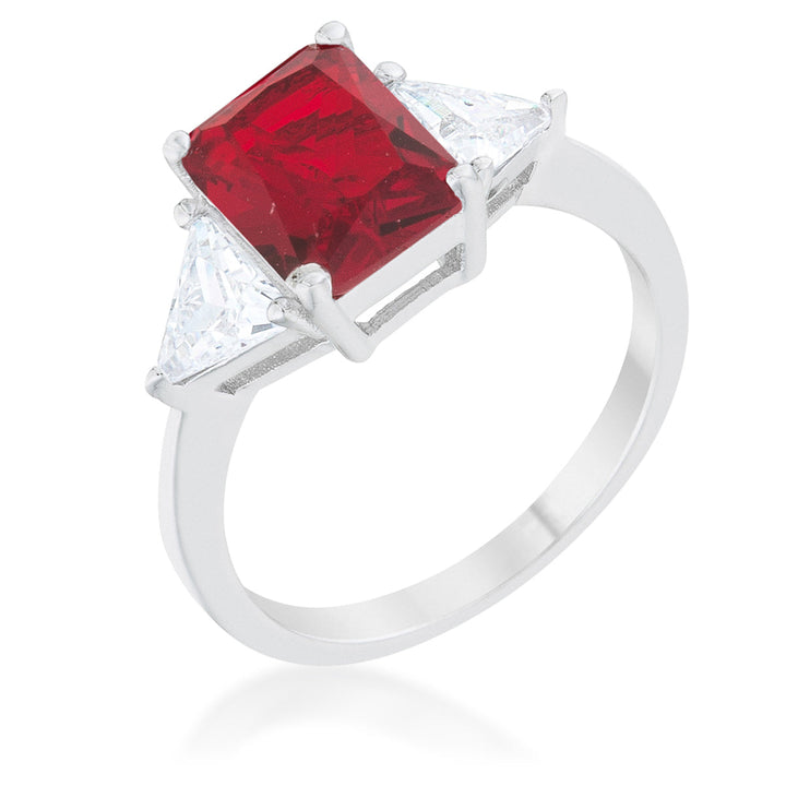 LOVCIA Elegant Ruby Radiant Cut Engagement Ring with Trillion Stones