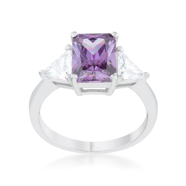 LOVCIA Elegant Amethyst Radiant-Cut Rhodium Engagement Ring