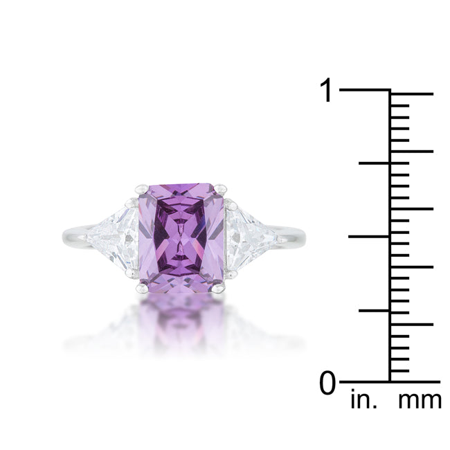 LOVCIA Elegant Amethyst Radiant-Cut Rhodium Engagement Ring