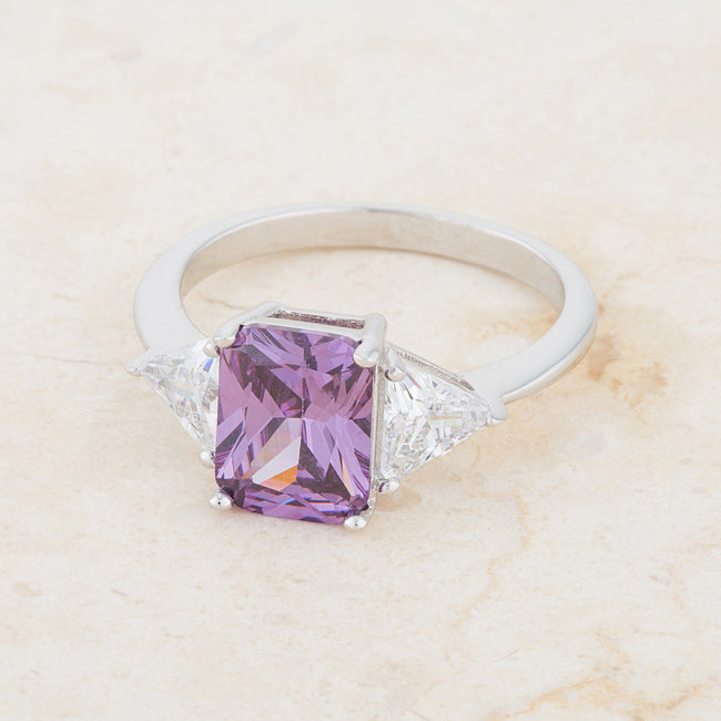 LOVCIA Elegant Amethyst Radiant-Cut Rhodium Engagement Ring