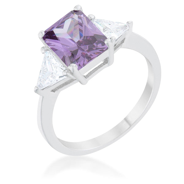 LOVCIA Elegant Amethyst Radiant-Cut Rhodium Engagement Ring