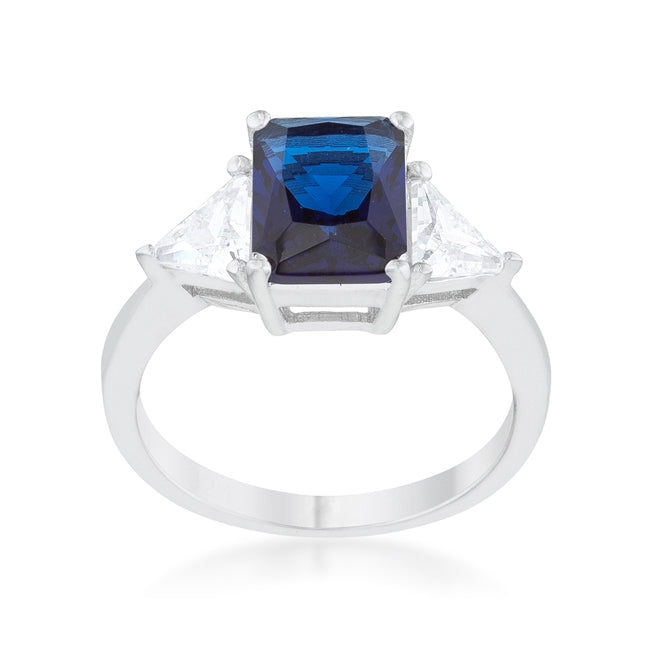 LOVCIA Elegant Rhodium-Plated Sapphire Trillion Cut Engagement Ring