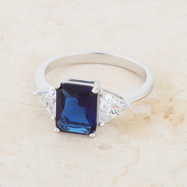 LOVCIA Elegant Rhodium-Plated Sapphire Trillion Cut Engagement Ring