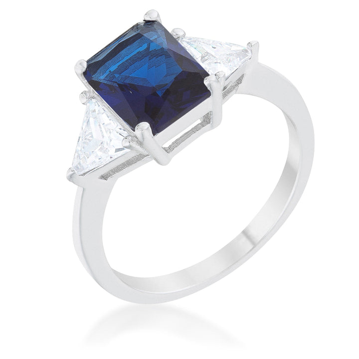 LOVCIA Elegant Rhodium-Plated Sapphire Trillion Cut Engagement Ring