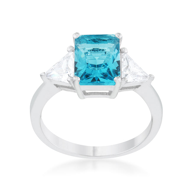 LOVCIA Elegant Rhodium Blue Topaz and CZ Engagement Ring