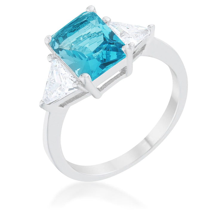 LOVCIA Elegant Rhodium Blue Topaz and CZ Engagement Ring