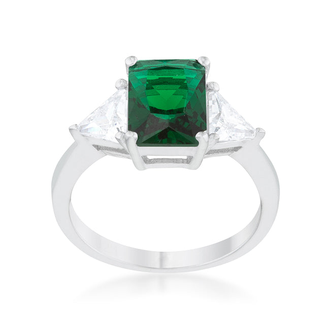 LOVCIA Elegant Emerald Radiant CZ Ring with Trillion Accents