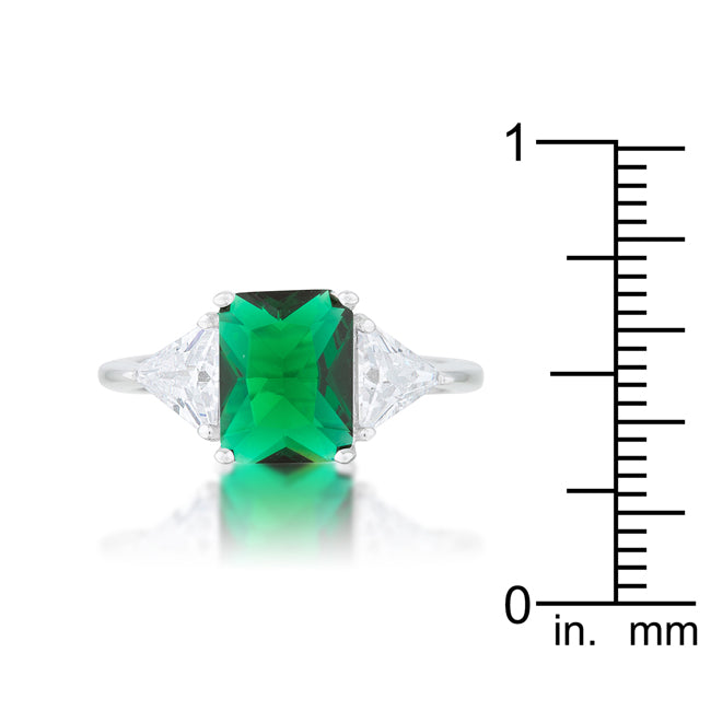 LOVCIA Elegant Emerald Radiant CZ Ring with Trillion Accents