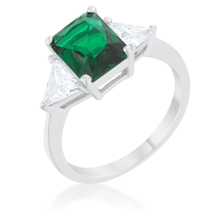 LOVCIA Elegant Emerald Radiant CZ Ring with Trillion Accents