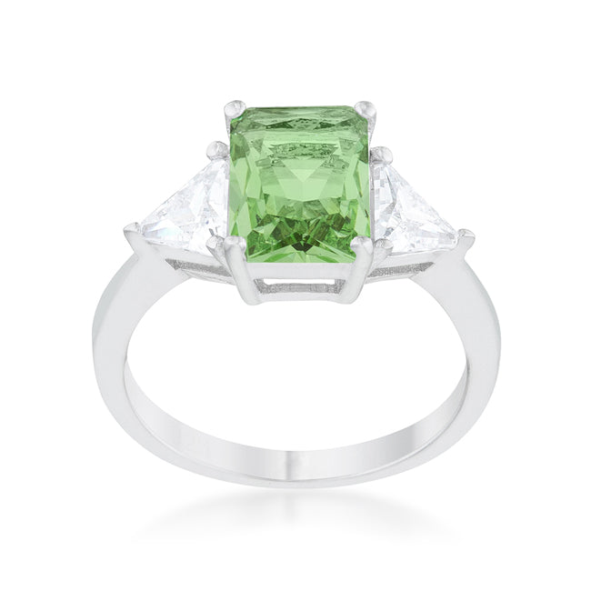 LOVCIA Elegant Apple Green Radiant Cut Rhodium Engagement Ring