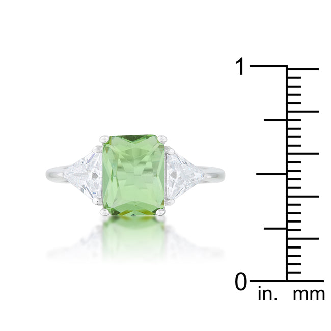 LOVCIA Elegant Apple Green Radiant Cut Rhodium Engagement Ring