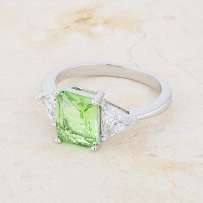 LOVCIA Elegant Apple Green Radiant Cut Rhodium Engagement Ring