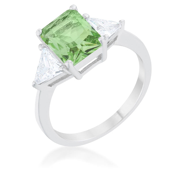 LOVCIA Elegant Apple Green Radiant Cut Rhodium Engagement Ring