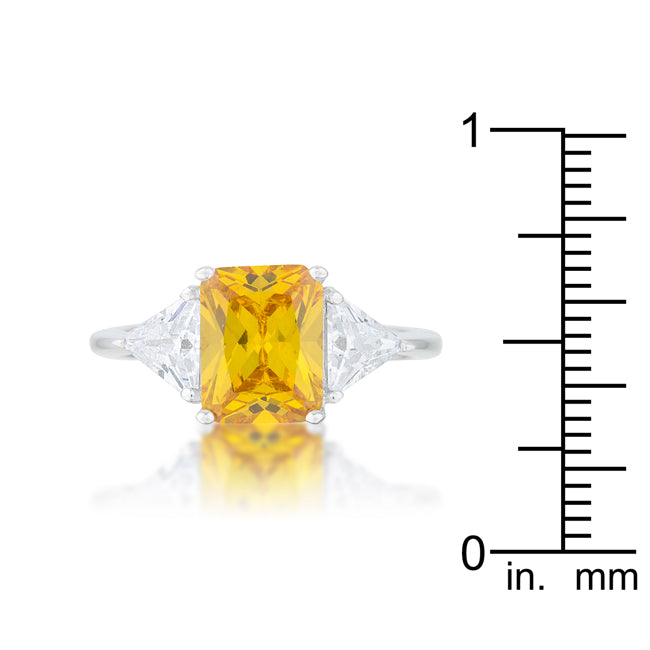 LOVCIA Elegant Canary Yellow Radiant CZ Engagement Ring with Trillion Cut Accents