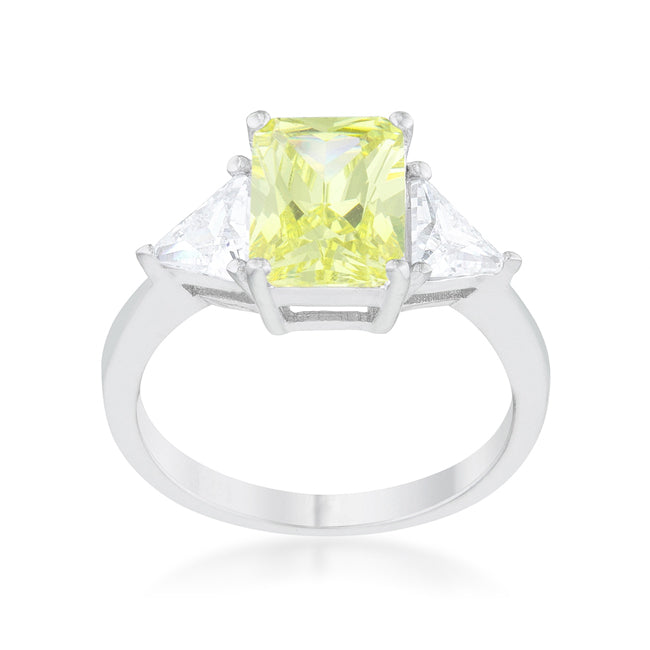 LOVCIA Elegant Radiant Cut Peridot Engagement Ring with Platinum Luster