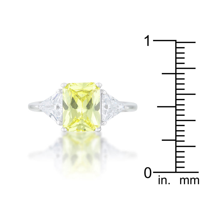 LOVCIA Elegant Radiant Cut Peridot Engagement Ring with Platinum Luster