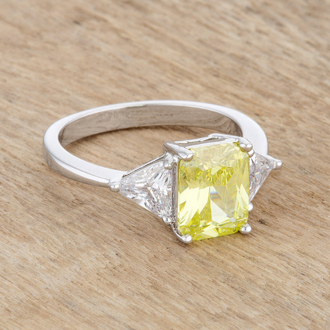 LOVCIA Elegant Radiant Cut Peridot Engagement Ring with Platinum Luster