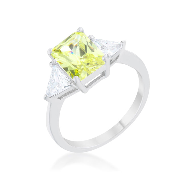 LOVCIA Elegant Radiant Cut Peridot Engagement Ring with Platinum Luster