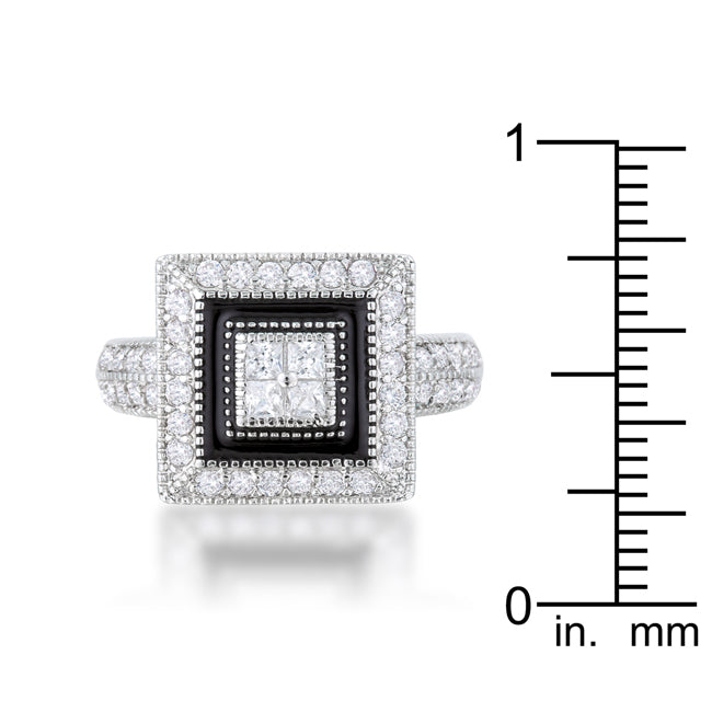 LOVCIA Majestic Nightfall 0.7ct Round CZ Pave Antique-Style Sterling Silver Ring