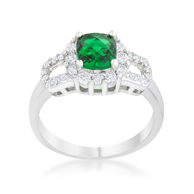 LOVCIA Emerald CZ Rhodium-Plated Vintage Cocktail Ring - 1.1ct