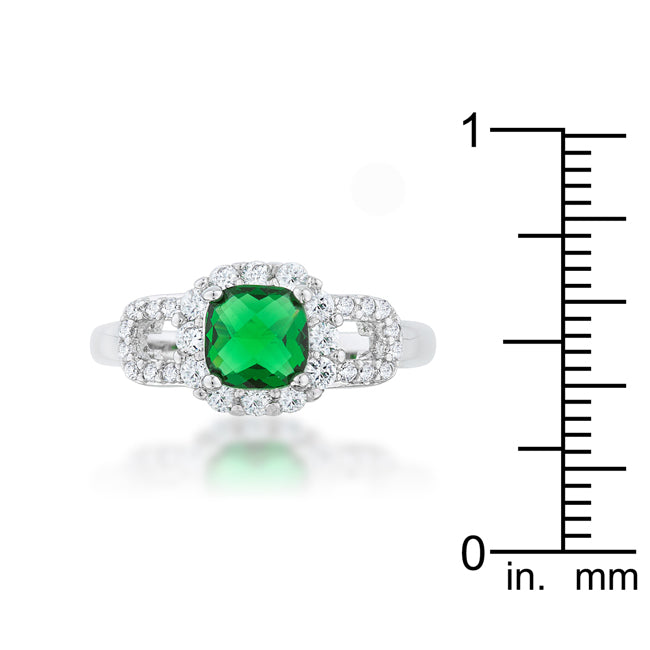 LOVCIA Emerald CZ Rhodium-Plated Vintage Cocktail Ring - 1.1ct