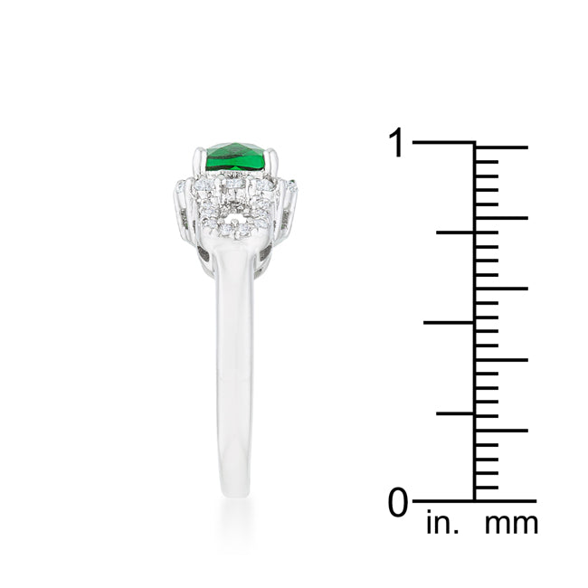 LOVCIA Emerald CZ Rhodium-Plated Vintage Cocktail Ring - 1.1ct