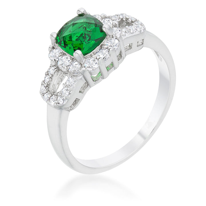 LOVCIA Emerald CZ Rhodium-Plated Vintage Cocktail Ring - 1.1ct