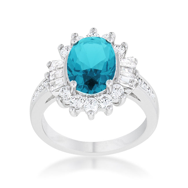 LOVCIA Elegant Luxe Essence 3ct Aqua CZ Rhodium-Plated Ring